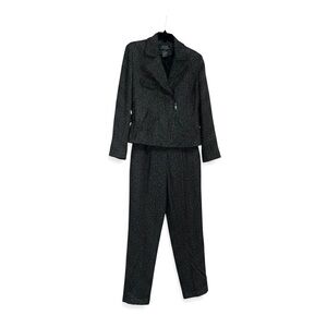 Ralph Lauren Elegant Dark Grey Tweed Pantsuit 8 Petite